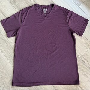 01.Algo Athletic Maroon and Black Striped V-Neck Shirt UV SPF 40. Performance L